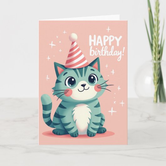 Verjaardagskaart Teal Kitty Kaart (Voorkant)