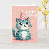 Verjaardagskaart Teal Kitty Kaart (Gele Bloem)