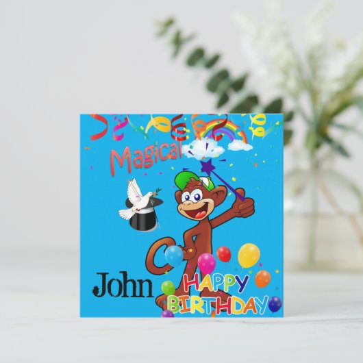 Verjaardagskaart uitnodiging ballonnen aap (Staand voorkant)