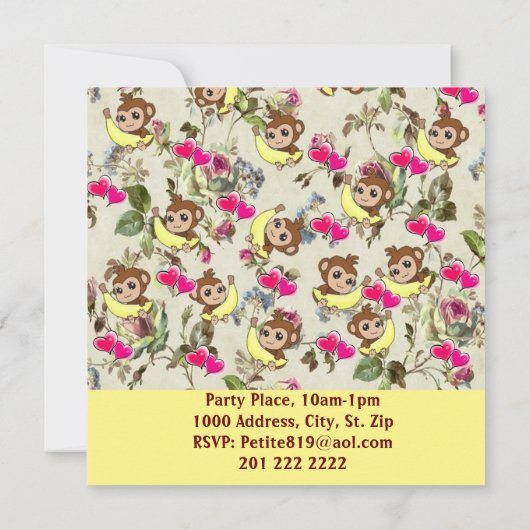 Verjaardagskaart uitnodiging ballonnen aap (Achterkant)