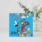 Verjaardagskaart Uitnodiging Ballonnen Aapje (Staand voorkant)