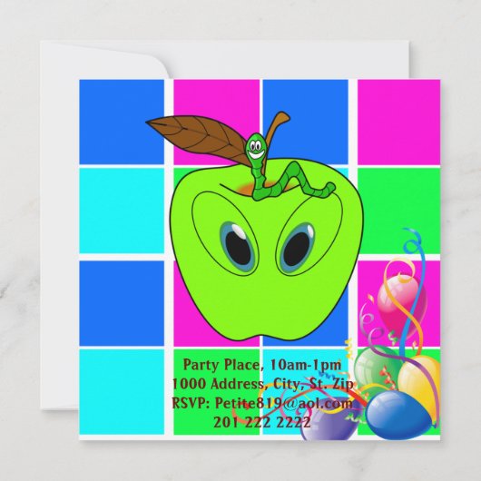 Verjaardagskaart uitnodiging ballonnen Worm (Achterkant)