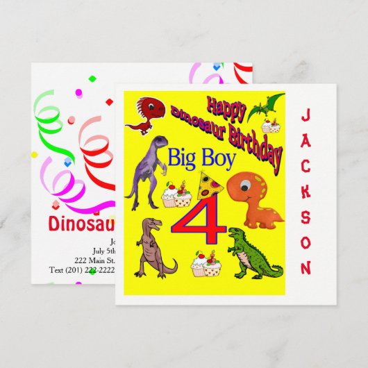 Verjaardagskaart uitnodiging Dinosaurus (Voorkant / Achterkant)