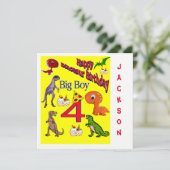 Verjaardagskaart uitnodiging Dinosaurus (Staand voorkant)