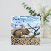 Verjaardagskaart Uitnodiging Eekhoorn "Wild One" E (Staand voorkant)