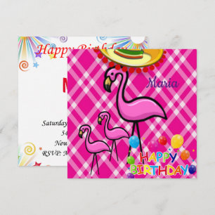 Verjaardagskaart uitnodiging flamingo