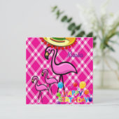 Verjaardagskaart uitnodiging flamingo (Staand voorkant)