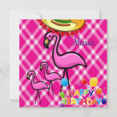Verjaardagskaart uitnodiging flamingo (Voorkant)