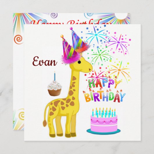 Verjaardagskaart uitnodiging Giraffe (Voorkant / Achterkant)