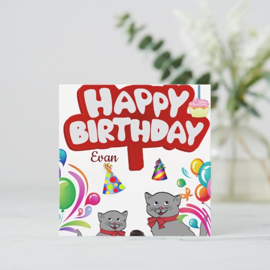 Verjaardagskaart uitnodiging katten (Staand voorkant)