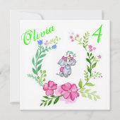 Verjaardagskaart Uitnodiging Olifant Bloemen (Voorkant)