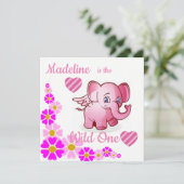 Verjaardagskaart uitnodiging olifant eerste verjaa (Staand voorkant)