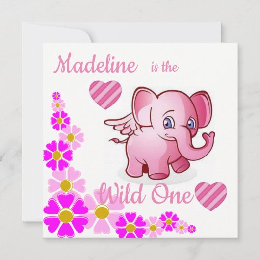 Verjaardagskaart uitnodiging olifant eerste verjaa (Voorkant)