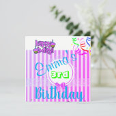 Verjaardagskaart uitnodiging paarse streep polka (Staand voorkant)