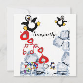 Verjaardagskaart uitnodiging Pinguïn (Voorkant)