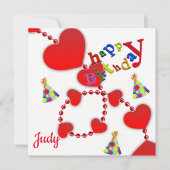 Verjaardagskaart uitnodiging rode harten (Voorkant)