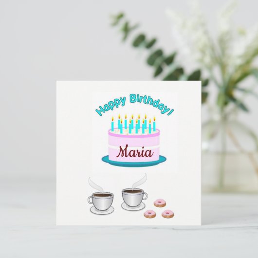 Verjaardagskaart uitnodiging roze cake (Staand voorkant)