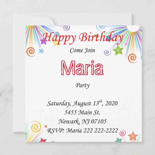 Verjaardagskaart uitnodiging roze cake (Achterkant)