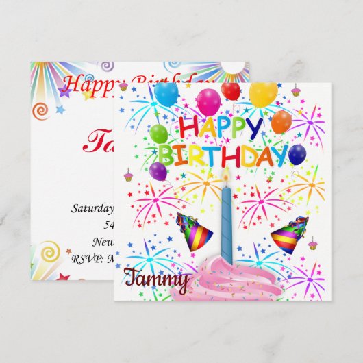 Verjaardagskaart uitnodiging Roze Cupcake (Voorkant / Achterkant)