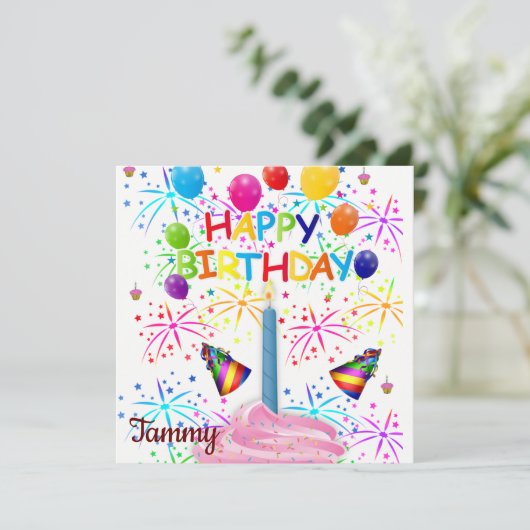 Verjaardagskaart uitnodiging Roze Cupcake (Staand voorkant)