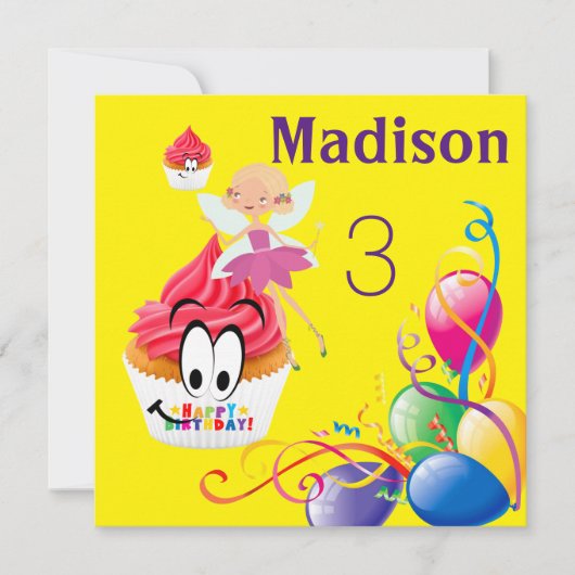 Verjaardagskaart Uitnodiging Streep FeeënCupcake (Voorkant)