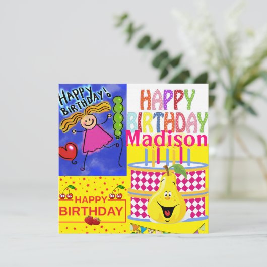 Verjaardagskaart Uitnodiging Taart Peer Fruit (Staand voorkant)