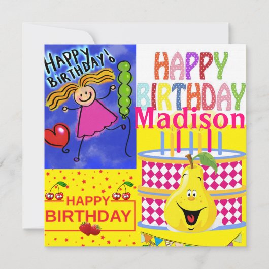 Verjaardagskaart Uitnodiging Taart Peer Fruit (Voorkant)