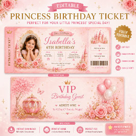Verjaardagskaart uitnodiging ticket voor prinsesje