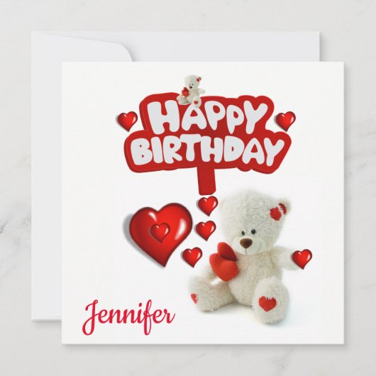 Verjaardagskaart uitnodiging Witte Teddibeer (Voorkant)