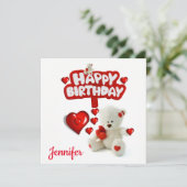 Verjaardagskaart uitnodiging witte teddybeer (Staand voorkant)
