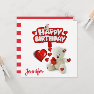 Verjaardagskaart uitnodiging witte teddybeer