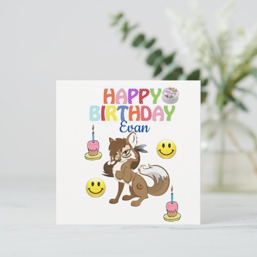 Verjaardagskaart uitnodiging Wolf (Staand voorkant)