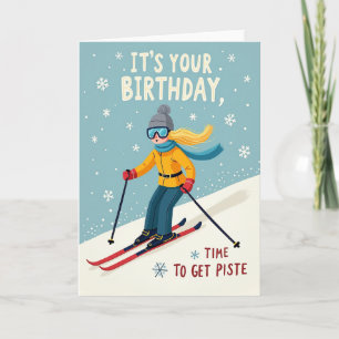 Verjaardagskaart van blije skiër kaart