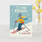 Verjaardagskaart van blije skiër kaart (Gele Bloem)