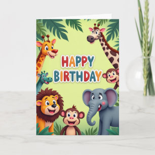 Verjaardagskaart van de vrolijke jungle kaart