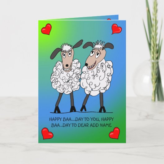 Verjaardagskaart van een grappig schapenpaar kaart (Voorkant)