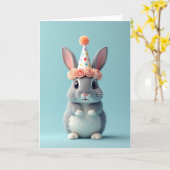 Verjaardagskaart van Fluffy Bunny Kaart (Gele Bloem)