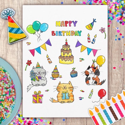 Verjaardagskaart van katten briefkaart