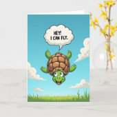 Verjaardagskaart van speelse schildpad kaart (Gele Bloem)