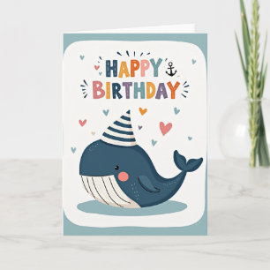 Verjaardagskaart van vrolijke walvis kaart