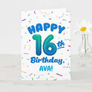 Verjaardagskaart voor 16e verjaardag met eigen naa kaart
