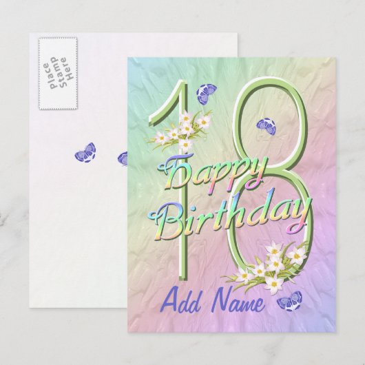 Verjaardagskaart voor 18e verjaardag met vlindans briefkaart (Voorkant / Achterkant)
