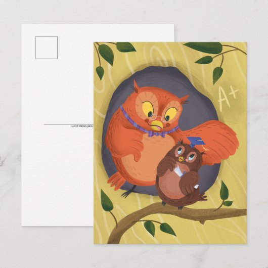 Verjaardagskaart voor afgestudeerde uil briefkaart (Voorkant / Achterkant)