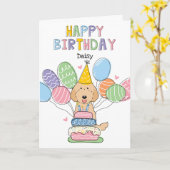 Verjaardagskaart voor Apricot Labradoodle Hond Kaart (Gele Bloem)