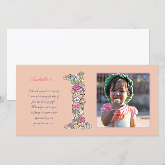 Verjaardagskaart voor baby meisjes 1e verjaardag d bedankkaart (Voorkant / Achterkant)