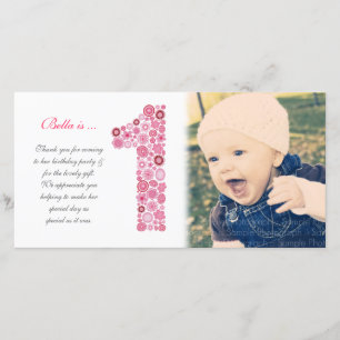 Verjaardagskaart voor baby meisjes 1e verjaardag d bedankkaart
