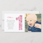 Verjaardagskaart voor baby meisjes 1e verjaardag d bedankkaart (Voorkant)