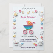 Verjaardagskaart voor baby met kinderwagen en mall kaart (Voorkant)