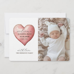 Verjaardagskaart voor babyfoto's met modern hart aankondiging