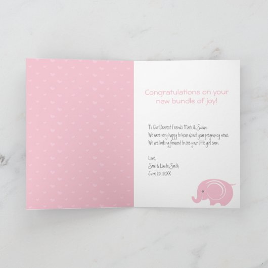 Verjaardagskaart voor babymeisje met olifant kaart (Binnen)